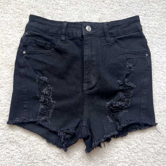 SHEIN Cut-Off Denim Shorts Women's Size Small Black High Rise Distressed Raw Hem - Picture 1 of 13